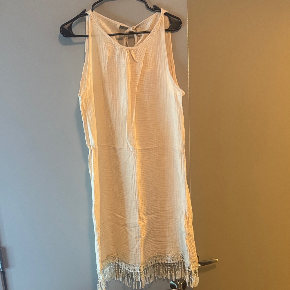 SHEIN Cream Sleeveless Fringe Swim Coverup